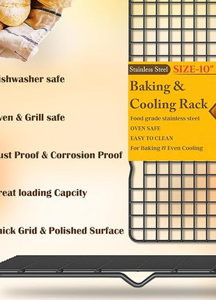 2PCS Cooling Racks for Cooking and Baking - 10" x 16"Heavy Duty Stainless Steel Wire Rack for Baking, Grilling, Roasting - Oven & Dishwasher Safe - Fits Half Sheet Pan（Black）