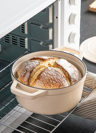 vancasso 2.5 QT Enameled Cast Iron Dutch Oven with Stainless Steel Knob Lid – Small Non-Stick Casserole for Steaming, Baking, and Roasting – Cream Color