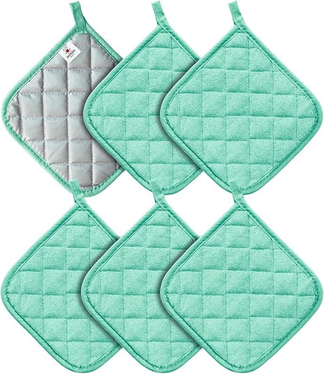 Joyhalo 6 Pack Pot Holders for Kitchen,Cotton Oven Holder with Great Heat Resistance,Non Slip Hot Pads for Kitchen Clearance,Aqua