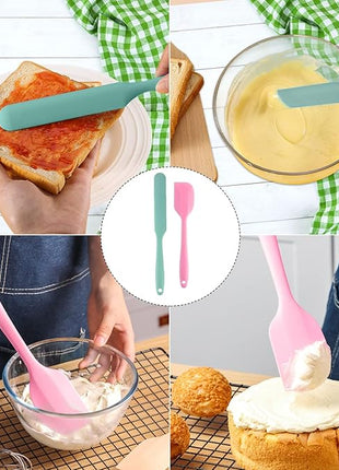 Mini Silicone Spatula Set 6 PCS Food Grade Small Jar Spatula with Long Handle Makeup Spatula Tool Heat Resistant Kitchen Utensils for Baking Cooking Mixing Tiny Scraper