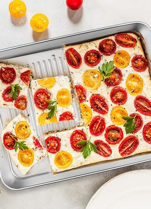 Baking Pans Set of 3, E-far Stainless Steel Sheet Cake Pan for Oven - 12.5/10.5/9.4Inch, Rectangle Textured Pan Tray Set for Lasagna Brownie Casserole Cookie, Non-toxic & Healthy, Dishwasher Safe