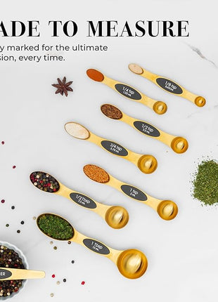 Magnetic Measuring Spoons Set – Stainless Steel Gold Measuring Spoons for Cooking and Baking – Cute and Durable Gold Kitchen Accessories - Great for Gifting