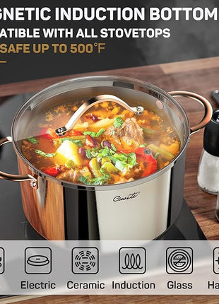 8 Quart Stock Pot, 3 Ply Whole Clad Stainless Steel Stock Pot, 8 QT Cooking Pot with Lid, Induction Pot for Cooking, 18/10 Stainless Steel Cookware Stockpots Oven, Gas and Dishwasher Safe