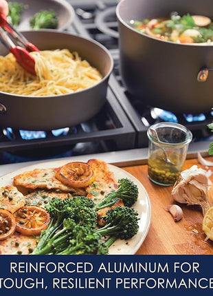 Rachael Ray Cucina Dishwasher Safe Hard Anodized Nonstick Cookware Pots and Pans Set, 12 Piece, Gray with Orange Handles