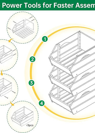 HABAU Wood Potato Onion Storage Bins - Wooden Stackable Produce Basket - Fruit Vegetable Storage for Kitchen Pantry Organization, Set 3 Pieces