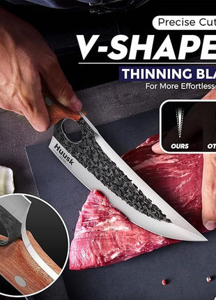 Huusk Chef Knives, Upgraded Viking Knife with Sheath Hand Forged Butcher Knife for Meat Cutting, Sharp Meat Cleaver for Kitchen and Outdoor, Thanksgiving Christmas Gifts
