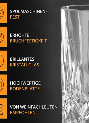 Nachtmann Dancing Stars Bossa Nova Collection, Long Drink Glass Set of 4 Clear Crystal Glass, for cocktails and cold Beverages 14-Ounce, Dishwasher safe