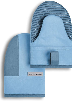 KitchenAid Beacon Two-Tone Non-Slip Mini Oven Mitt Set, Blue Velvet/Blue Heaven, 5.5"x8", 2 Piece