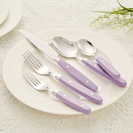 ANNOVA Silverware Set, Retro/Rivet Colorful Stainless Steel Tableware Kitchen Flatware Set Utensils, Includes Dinner Knives, Forks, Spoons, Salad Forks & Dessert Spoons (Lilac, 20 Pieces)