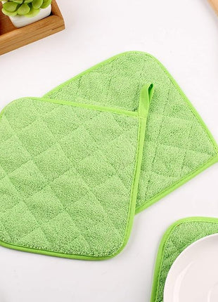 100% Cotton Kitchen Everyday Basic Terry Pot Holder Heat Resistant Coaster Potholder for Cooking and Baking Set of 5 Apple Green