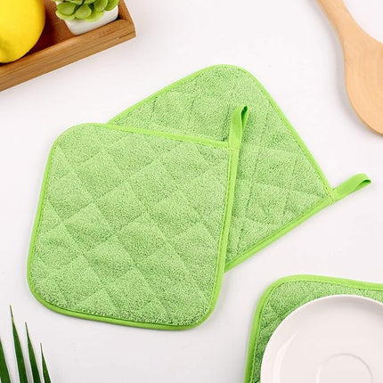 100% Cotton Kitchen Everyday Basic Terry Pot Holder Heat Resistant Coaster Potholder for Cooking and Baking Set of 5 Apple Green