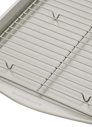 Rachael Ray Nonstick Bakeware Set without Grips, Nonstick Cookie Sheets / Baking Sheets and Cooling Rack - 2 Piece, Silver