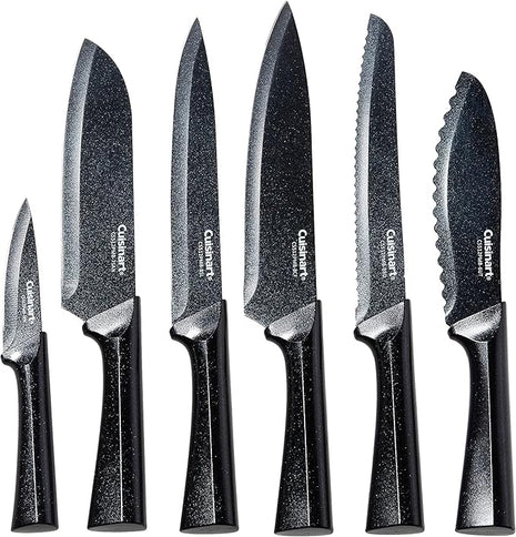 CUISINART Cutlery Knife Set, 12pc Metallic Cutlery Knife Set with Blade Guard , Lightweight, Stainless Steel, Durable & Dishwasher Safe, C55-12PMB,Black