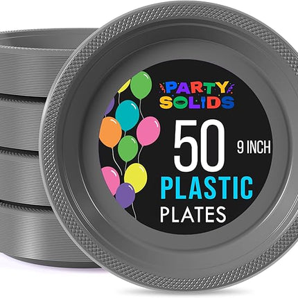 Exquisite Party Solids Silver Plastic Plates For Party Supplies 9" Silver Disposable Plates Heavy Duty 50 Pcs Plastic Dinnerware Sets Heavy Duty 350 GSM Disposable Dinnerware Set