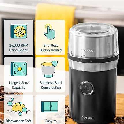 COSORI Coffee Espresso Grinder Electric, Food Grade Stainless Steel Blades, 12 Cups, Black