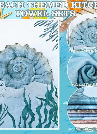 Boyiee Set of 6 Beach Kitchen Towels Sea Ocean Animal Nautical Tea Towels 24 x 16 Inches Kitchen Gifts Turtle Jellyfish Seahorse Hand Dishcloth for Farmhouse Bathroom Decorations