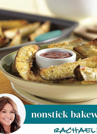 Rachael Ray Bakeware Nonstick Cookie Pan Set, 3-Piece, Gray with Agave Blue Grips