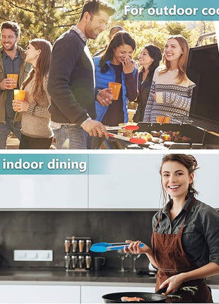 Kitchen Tongs Set of 3, Cooking Tongs with Silicone Tips, Non-Stick Non-Scratch Heat Resistant Tongs for Grilling Cooking BBQ Salad Serving (Multicolor, 7/9/12 Inch)