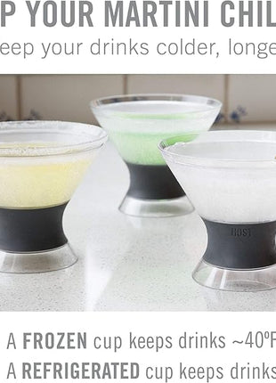 Host Freeze Insulated Martini Cooling Cups, Plastic Freezer Gel Chiller Double Wall Stemless Cocktail Glass Set of 2 9oz, Tinted Aqua Blue, Green