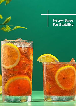 JoyJolt Alain Drinking Glasses Set of 8 Glass Tumblers. Highball 14oz Bar Glasses and Lowball 10oz Rocks Glasses Set. Cocktail, Juice, Whiskey Glasses or Water Glasses. Kitchen or Bar Glassware Set