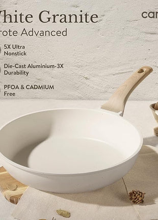 CAROTE ICE 35pcs Pots and Pans Set, Nonstick Cookware Sets, White Granite Induction Cookware with Kitchen Knife Set