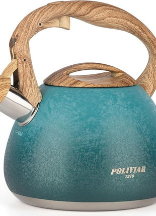 POLIVIAR Tea Kettle, 2.7 Quart Stovetop Tea Kettle, Audible Whistling Teapot with Crackle Finish, Food Grade Stainless Steel for Anti-Rust, Anti Hot Handle, Suitable for All Heat Sources (JX2023-LYD)