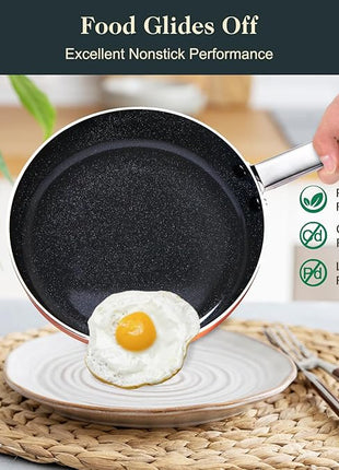 Pots and Pans Set Non Stick, 7 Piece Ceramic Cookware Set, Non Toxic Kitchen Induction Cookware Sets, Pots and Pans Cooking Set with Oven Safe Handle, 100% PFOA Free, Copper