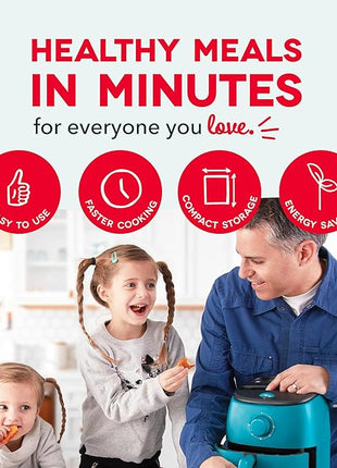 DASH Tasti-Crisp™ Electric Air Fryer Oven, 2.6 Qt., Teal – Compact Air Fryer for Healthier Food in Minutes, Ideal for Small Spaces - Auto Shut Off, Analog, 1000-Watt