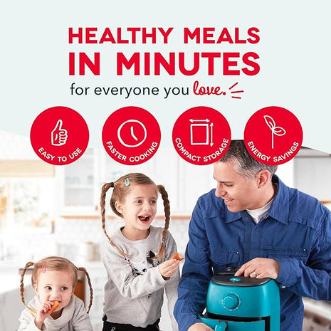 DASH Tasti-Crisp™ Electric Air Fryer Oven, 2.6 Qt., Teal – Compact Air Fryer for Healthier Food in Minutes, Ideal for Small Spaces - Auto Shut Off, Analog, 1000-Watt