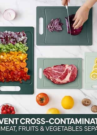 COOK WITH COLOR Non-Slip Cutting Board Set – Kitchen Essentials with Easy Grip Handle for Meat, Veggies, and Fruits, 4 Cutting Boards, Mint