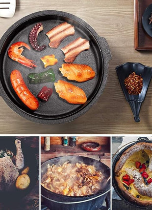 Overmont Camp Dutch Oven Pre Seasoned Cast Iron Lid Also a Skillet Casserole Pot with Lid Lifter for Camping Cooking BBQ Baking 9QT(Pot+Lid)