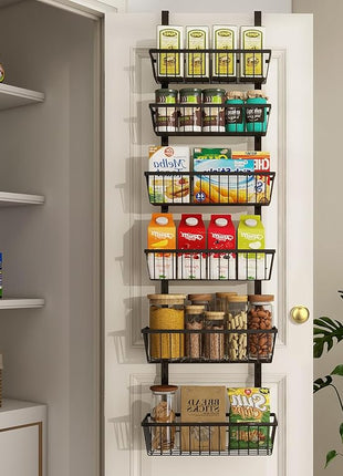 12 Inch Wide Narrow Over The Door Pantry Organizer, Pantry Organization and Storage, Black Metal Hanging Deep Basket Wall Spice Rack Seasoning Shelves, Home & Kitchen Essentials, Apartment