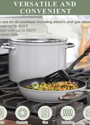 Nuwave Healthy Duralon Blue Ceramic Nonstick Cookware Set, Diamond Infused Scratch-Resistant, PFAS Free, Dishwasher & Oven Safe, Induction Ready & Evenly Heats, Tempered Glass Lids & Stay-Cool Handles