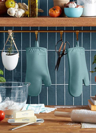 KITCHENAID Ribbed Soft Silicone Oven Mitt 2-Pack Set, 7.5"x13", Mineral Water Aqua