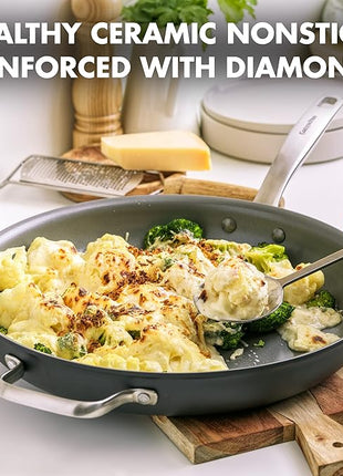 GreenPan Chatham Hard Anodized Healthy Ceramic Nonstick, 13" Frying Pan Skillet with Helper Handle, PFAS-Free, Dishwasher Safe, Oven Safe, Gray