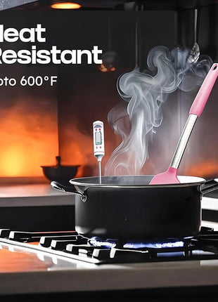 Silicone Spatula Set - Turner Spatulas Silicone Heat Resistant 600°F - Slotted & Solid Spatula for Cooking Fish, Eggs, Pancakes Flipper – Spatulas for kitchen use – Pink