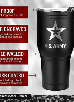 Military Gift Shop 30 oz US-Army Black Double Wall Vacuum Insulated Stainless Steel Travel Mug - Soldier Deployment Gifts - Army 30oz Tumbler
