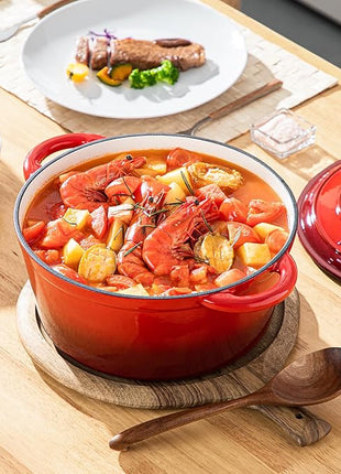 Velaze 7.5 QT Dutch Oven Pot with Lid, Enameled Cast Iron Dutch Oven with Dual Handles for Sourdough Bread Baking, Cooking, Non-stick Enamel Coated Cookware (RED)