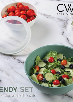 COOK WITH COLOR Mixing Bowls with TPR Lids - 12 Piece Plastic Nesting Bowls Set includes 6 Prep Bowls and 6 Lids - Microwave Safe (Sage)