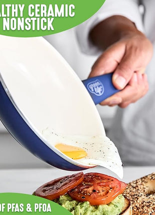 GreenLife Non Stick Fry Pan Set (7" & 10"), Non-Toxic PFAS-Free Ceramic Skillets, Dishwasher & Oven Safe, Egg Omelet Frying Pans, Stay- Cool Handles, Kitchen Home Cooking Essentials, Blue