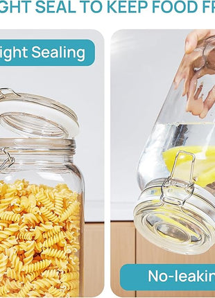 Vtopmart 78oz Glass Food Storage Jars with Airtight Clamp Lids, 3 Pack Large Kitchen Canisters for Flour, Cereal, Coffee, Pasta and Canning, Square Mason Jar with 8 Chalkboard Labels