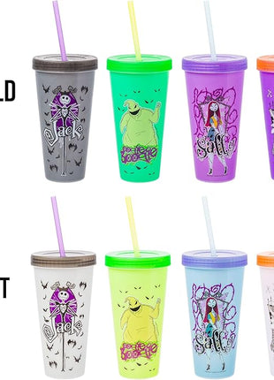 Silver Buffalo Disney Nightmare Before Christmas Character Grid 4 Pack Color Change Plastic Tumbler, 24 Ounces