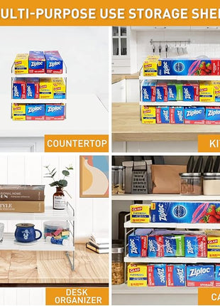 2 Pack Pantry Organization and Storage, Expandable Foil and Plastic Wrap Organizer, Adjustable Kitchen Wrap Organizer Rack for Cabinet, Foil Saran Wrap Holder Shelf for Sandwich Plastic Bags Box,