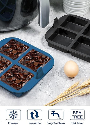Webake Silicone Air Fryer Brownie Pan for Baking, Nonstick 2.6" Square Silicone Mold for S'mores, Cake Puck, Muffin, 4-Cavity Set of 2