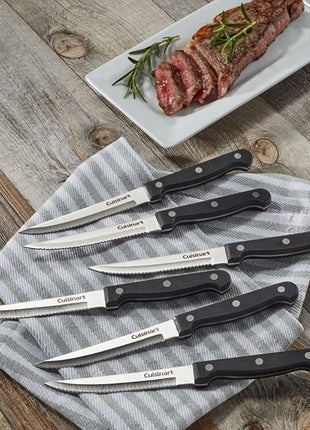 Cuisinart Knife Set, 6pc Steak Knife Set with Steel Blades for Precise Cutting, Lightweight, Stainless Steel & Durable, C77TR-6PSK, Black