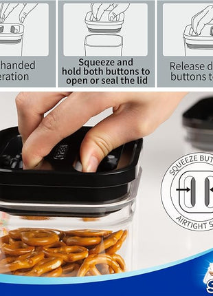 MR.SIGA 4 Pack Airtight Food Storage Container Set, BPA Free Kitchen Pantry Organization Canisters, One-handed Airtight Cereal Snack Candy Storage Containers, 1 L / 34oz, Medium, Black