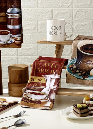 Boyiee Set of 6 Coffee Kitchen Towels Brown Dish Towels 24 x 16 Inches Absorbent Decorative Dish Cloths Retro Hand Accessories for Coffee Bar Decor Housewarming Gifts Wedding Shower Decoration