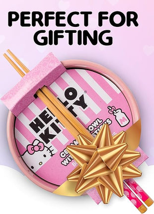Silver Buffalo Sanrio Hello Kitty Strawberry Milk Japanese Character Ceramic Ramen Noodle Rice Bowl with Chopsticks, Microwave Safe, Pink, 20 Ounces