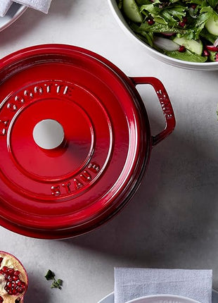 STAUB Cast Iron Dutch Oven 4-qt Round Cocotte, Made in France, Serves 3-4, Cherry