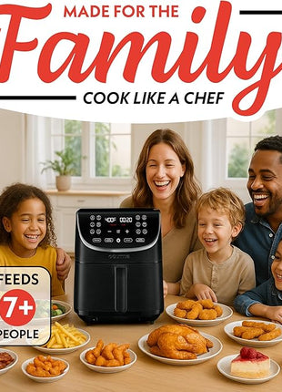 Gourmia Air Fryer - 7 Qt Large Capacity, FryForce 360º, Digital Display with 12 Presets, Roast, Bake, Broil, Dehydrate, Dishwasher Safe Accessories, Black